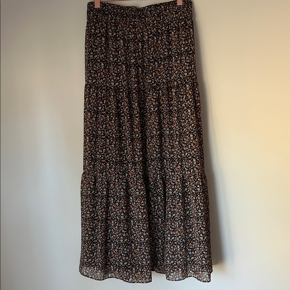 Madewell Black and Orange Floral Print Skirt